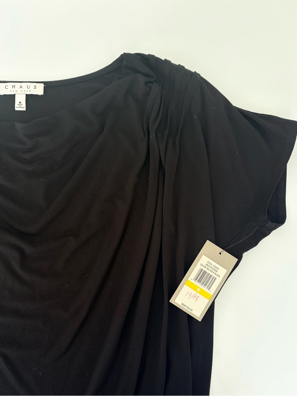 Chaus Black Draped Boatneck Top